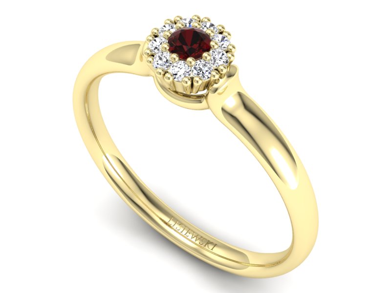 Złoty pierścionek z granatem z żółtego złota - P15249zgr — zdjęcie 3