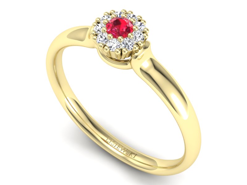 Pierścionek z rubinem i brylantami żółte złoto - P15249zr1 — zdjęcie 3