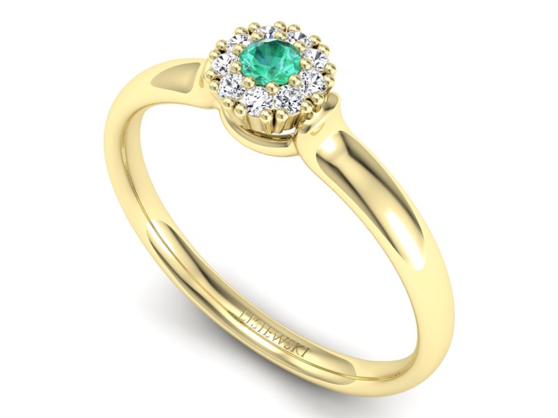 Złoty pierścionek ze szmaragdem i brylantami - P15249zsm — zdjęcie 3