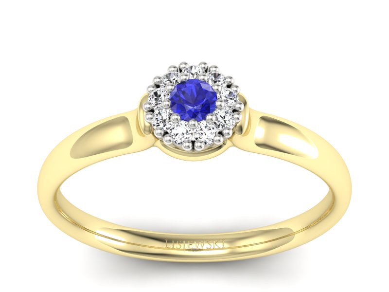 Pierścionek z szafirem i diamentami żółte złoto - P15249zszc