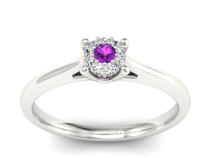 Złoty pierścionek z ametystem i brylantami - P15250bat