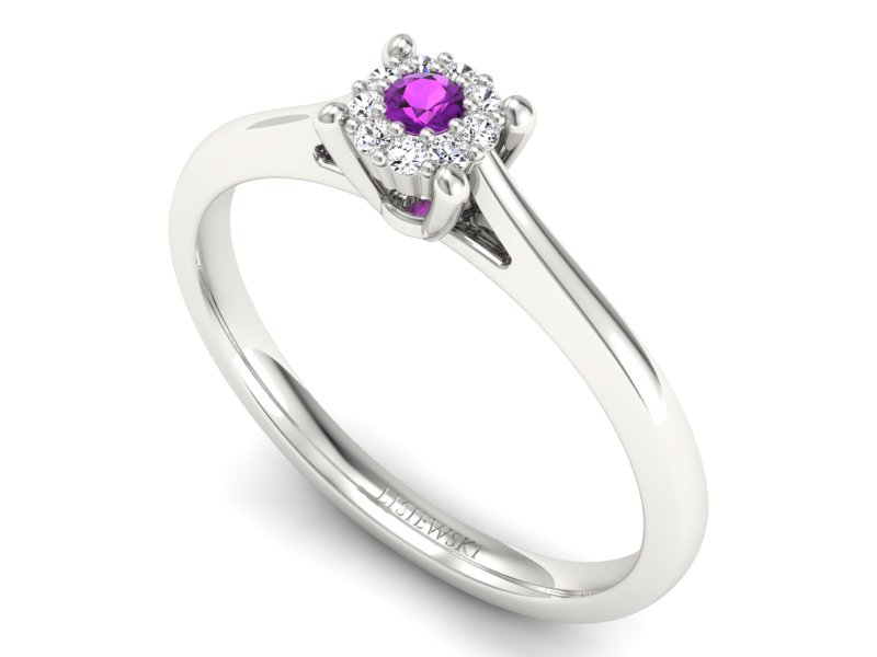 Złoty pierścionek z ametystem i brylantami - P15250bat — zdjęcie 3