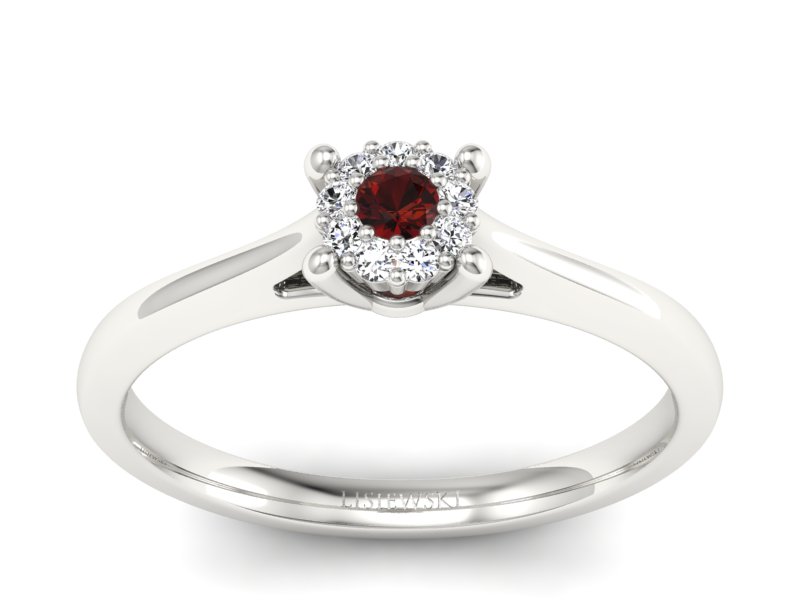 Pierścionek z granatem i brylantami białe złoto - P15250bgr