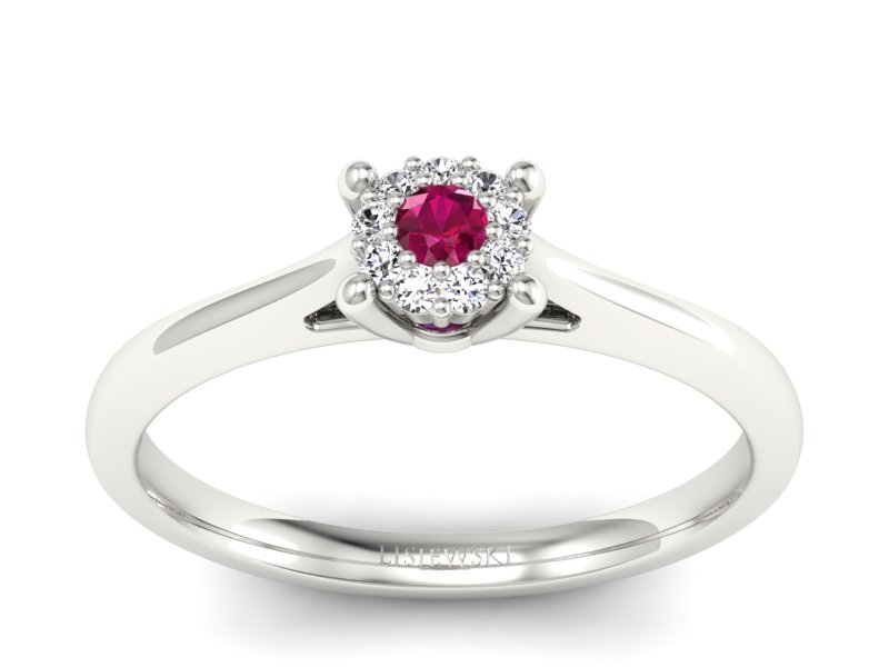 Pierścionek z rubinem i brylantami białe złoto - P15250br