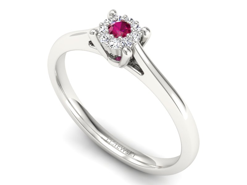 Pierścionek z rubinem i brylantami białe złoto - P15250br — zdjęcie 3