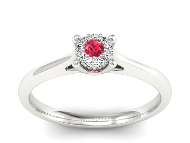 Pierścionek z rubinem i brylantami białe złoto - P15250br1
