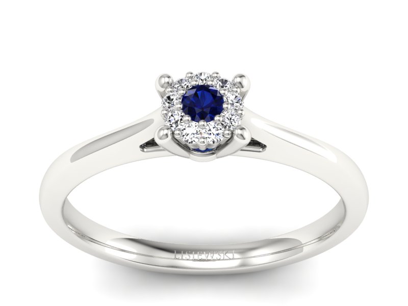Złoty pierścionek z szafirem i brylantami - P15250bsz