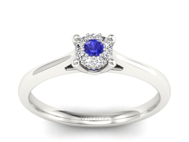 Pierścionek z szafirem i brylantami białe złoto - P15250bszc
