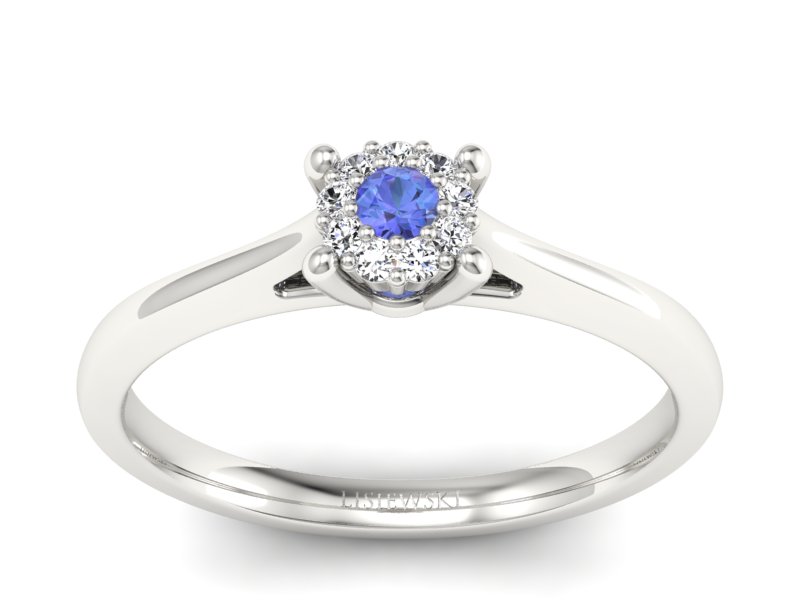 Pierścionek z tanzanitem i brylantami białe złoto - P15250bt