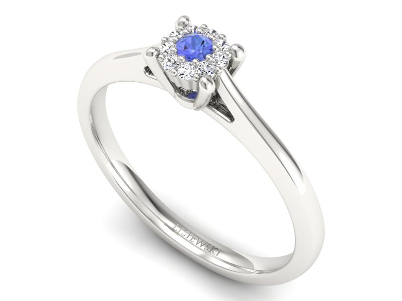 Pierścionek z tanzanitem i brylantami białe złoto - P15250bt — zdjęcie 3