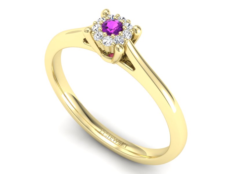 Pierścionek z ametystem i brylantami żółte złoto - P15250zat — zdjęcie 3