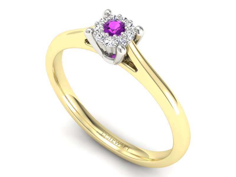 Złoty pierścionek z ametystem i brylantami - P15250zbam — zdjęcie 3