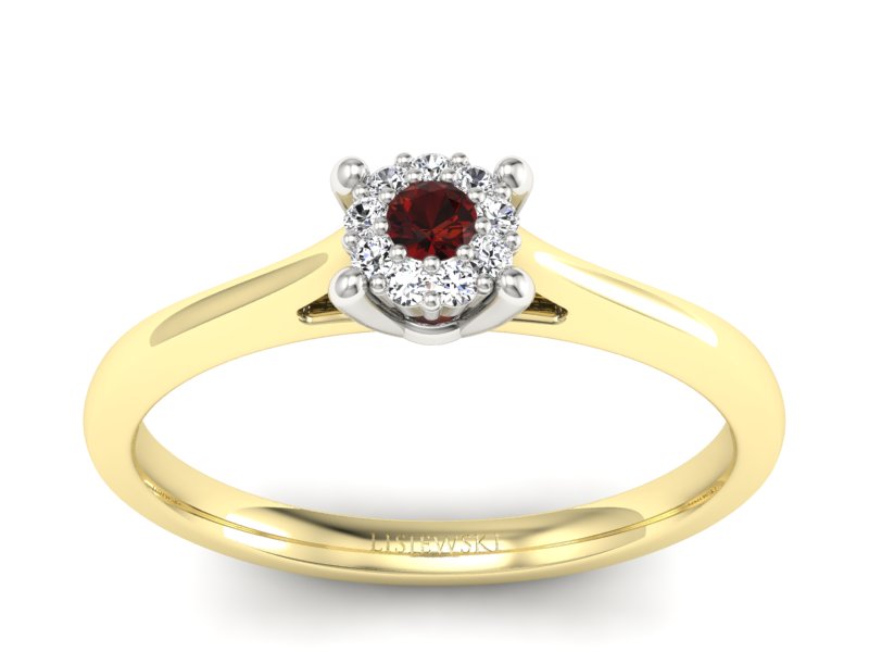 Złoty pierścionek z granatem i brylantami - P15250zbgr