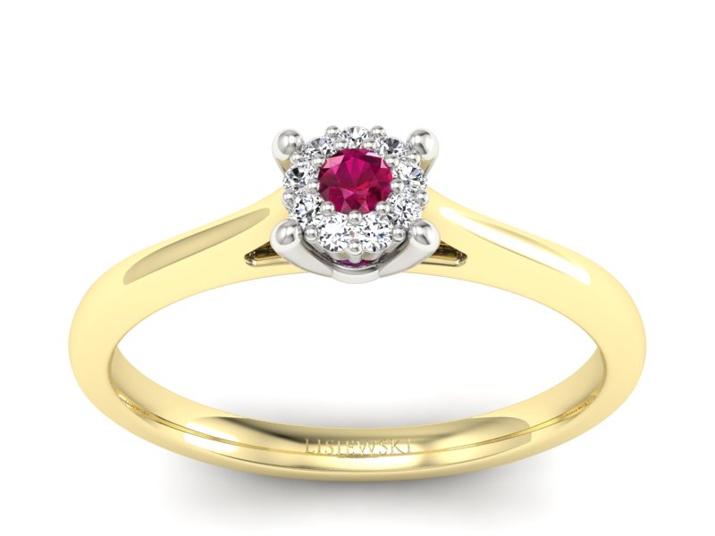 Złoty pierścionek z rubinem i diamentami - P15250zbr