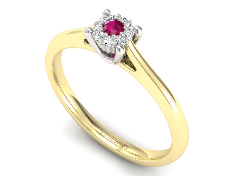 Złoty pierścionek z rubinem i diamentami - P15250zbr — zdjęcie 3