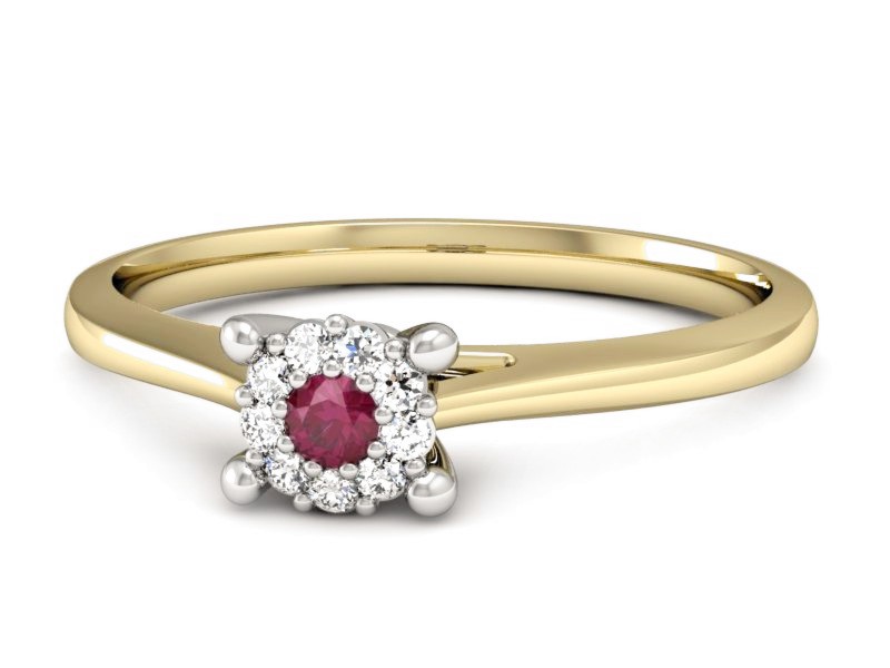 Złoty pierścionek z rubinem i diamentami - P15250zbr — zdjęcie 5