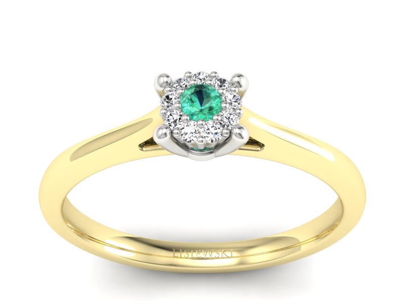 Złoty pierścionek ze szmaragdem i diamentami - P15250zbsm