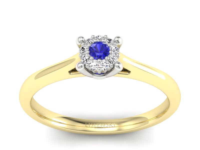 Złoty pierścionek z brylantami i szafirem - P15250zbszc