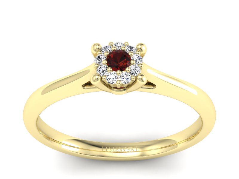 Złoty pierścionek z granatem z żółtego złota - P15250zgr