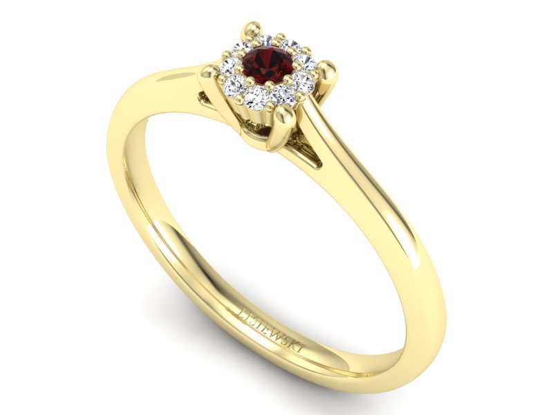 Złoty pierścionek z granatem z żółtego złota - P15250zgr — zdjęcie 3