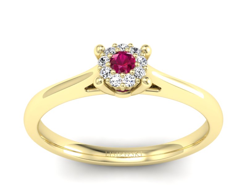 Pierścionek z rubinem i brylantami żółte złoto - P15250zr