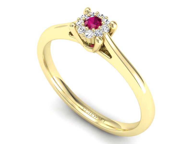 Pierścionek z rubinem i brylantami żółte złoto - P15250zr — zdjęcie 3