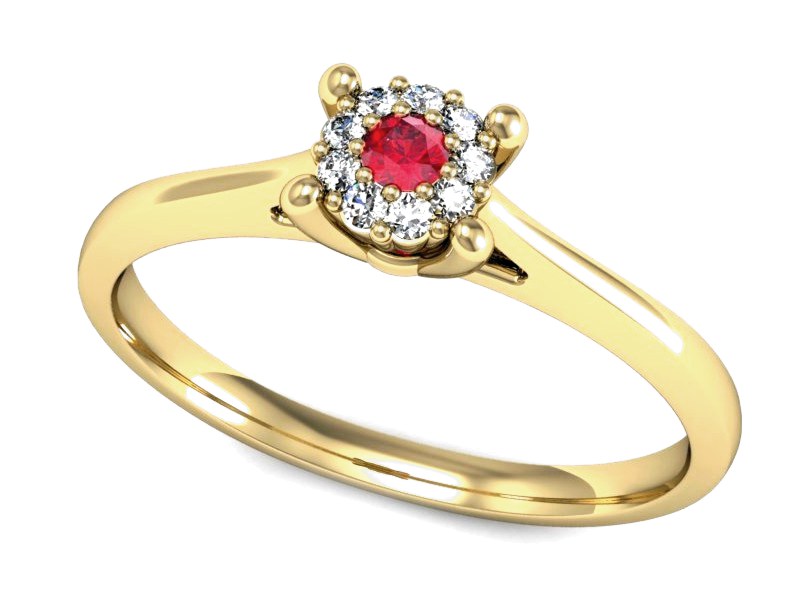 Pierścionek z rubinem i brylantami żółte złoto - P15250zr1 — zdjęcie 4