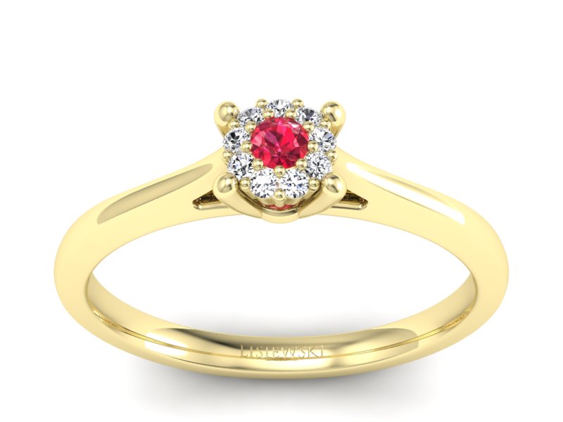 Pierścionek z rubinem i brylantami żółte złoto - P15250zr1