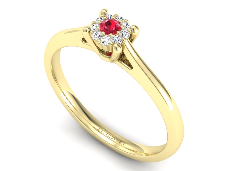 Pierścionek z rubinem i brylantami żółte złoto - P15250zr1 — zdjęcie 3