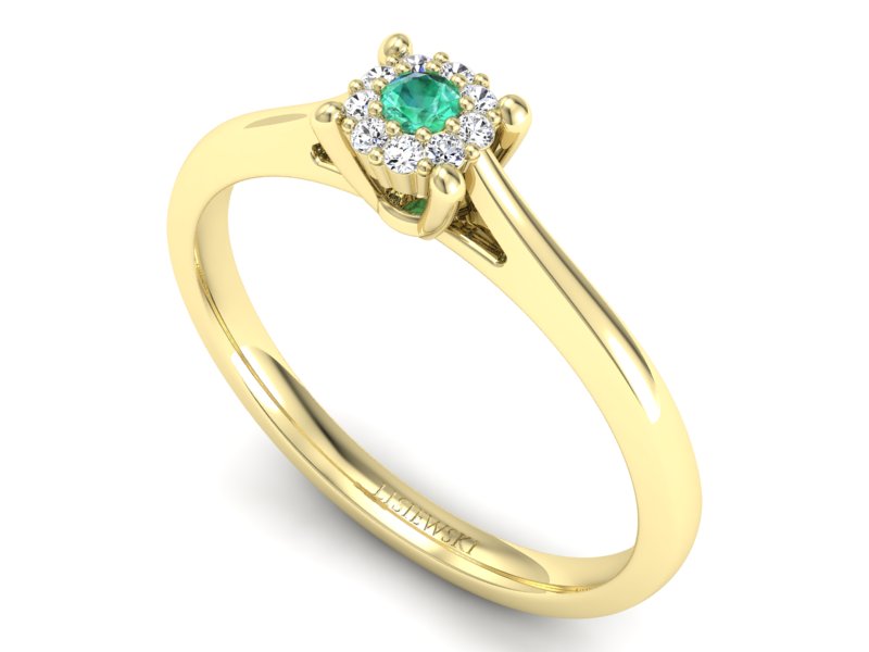 Złoty pierścionek ze szmaragdem i diamentem - P15250zsm — zdjęcie 3