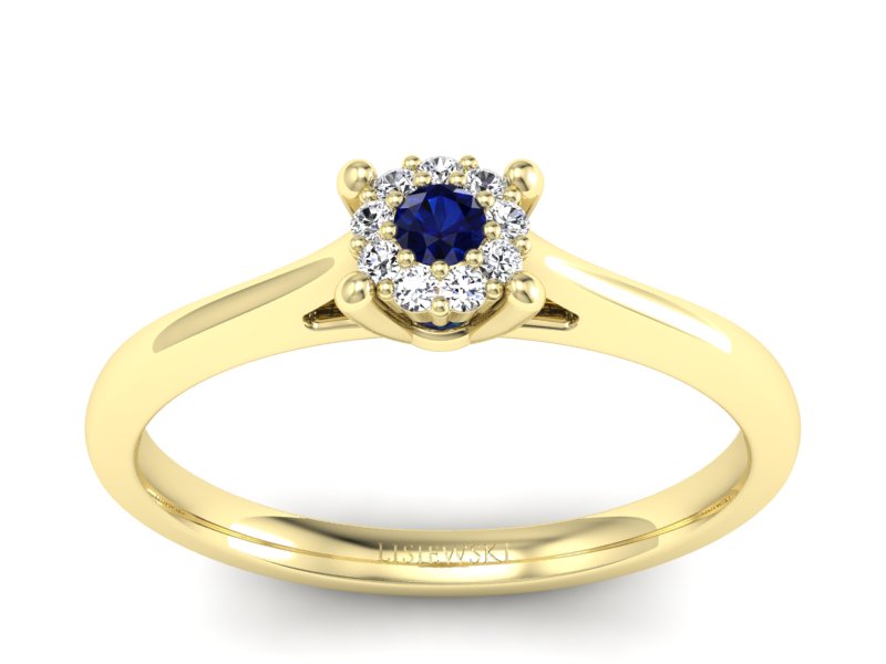 Pierścionek z szafirem i brylantami żółte złoto - P15250zsz