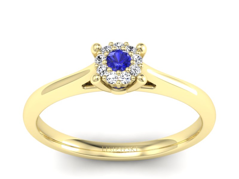 Złoty pierścionek z szafirem i diamentami - P15250zszc