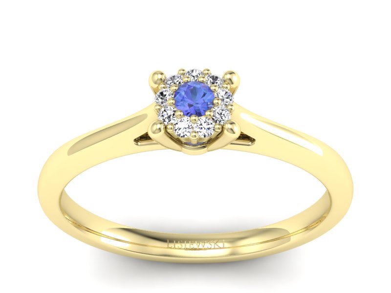 Pierścionek z tanzanitem i brylantami żółte złoto - P15250zt