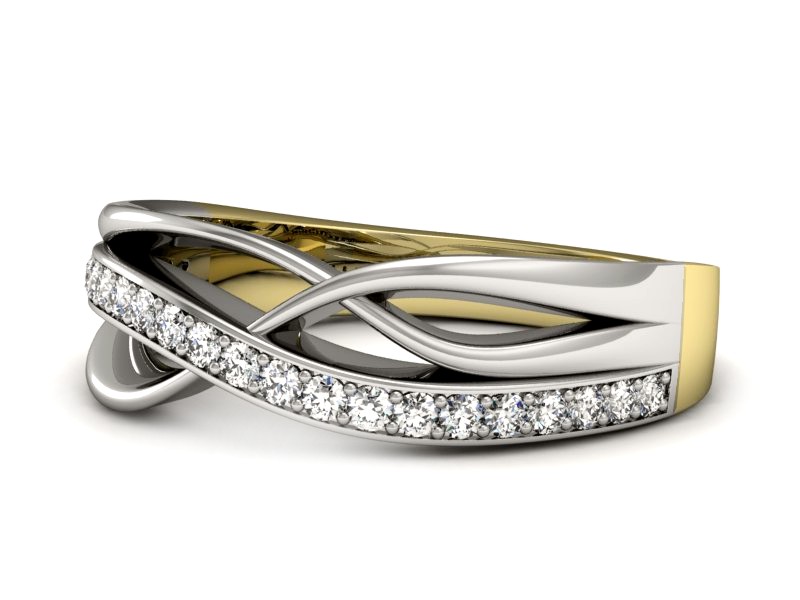 Pierścionek z diamentami żółte i białe złoto - P15254bz — zdjęcie 2