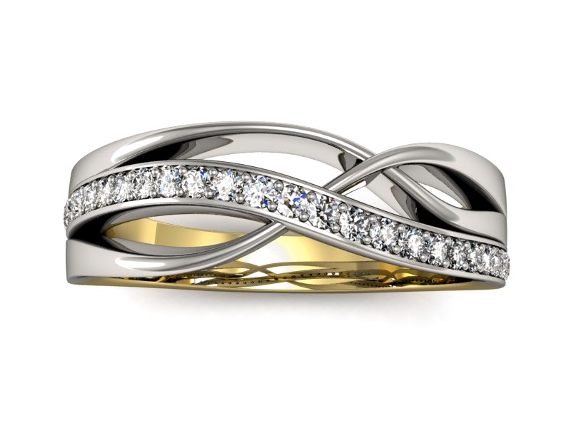 Pierścionek z diamentami żółte i białe złoto - P15254bz — zdjęcie 3