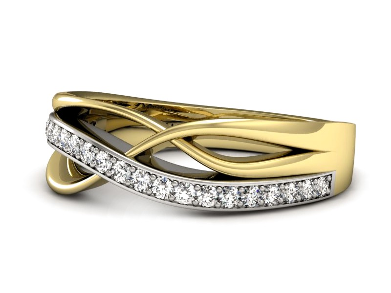 Pierścionek z diamentami żółte i białe złoto - P15254zb — zdjęcie 2