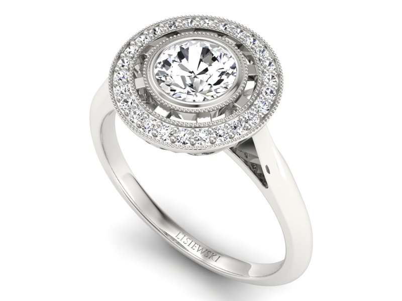 Złoty pierścionek z brylantami białe złoto - P15258b — zdjęcie 3