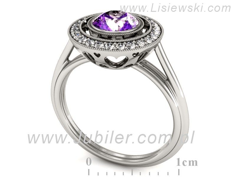 Złoty pierścionek z ametystem i brylantami - P15258bam — zdjęcie 3