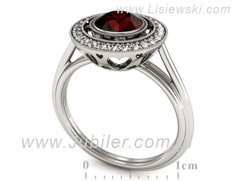 Pierścionek z granatem i brylantami białe złoto - P15258bgr — zdjęcie 3