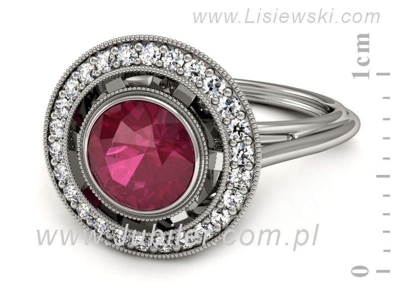 Pierścionek z rubinem i brylantami białe złoto - P15258br — zdjęcie 2