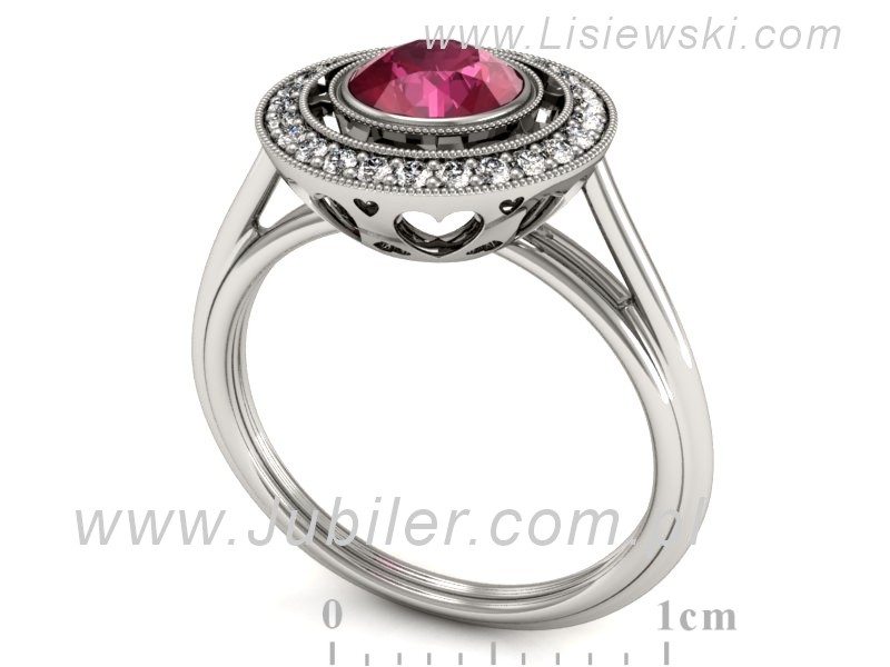 Pierścionek z rubinem i brylantami białe złoto - P15258br — zdjęcie 3