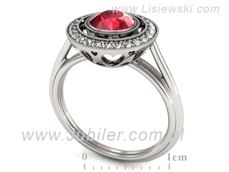 Pierścionek z rubinem i brylantami białe złoto - P15258br1 — zdjęcie 3