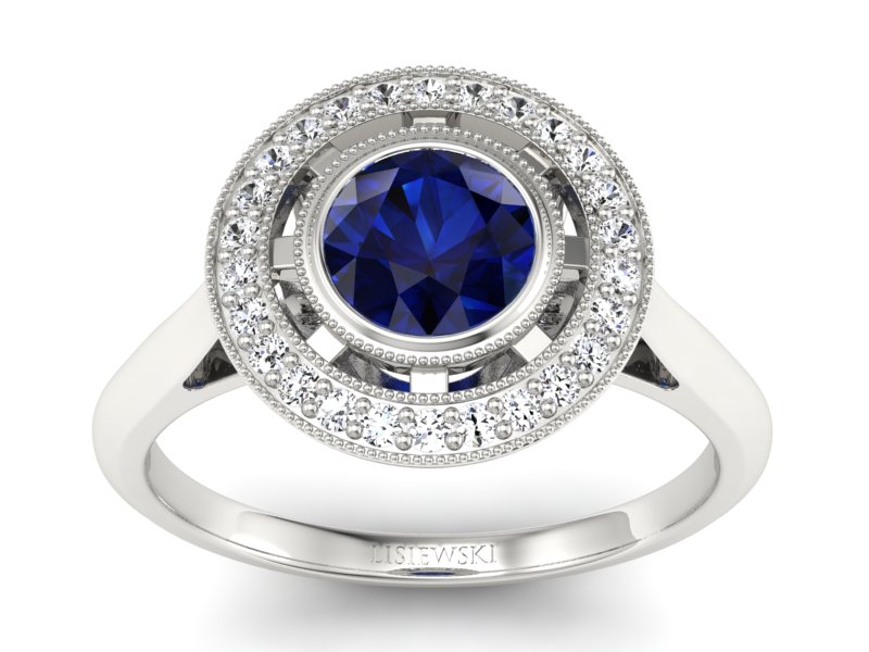 Pierścionek z szafirem i brylantami białe złoto - P15258bsz