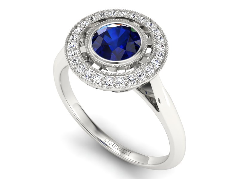 Pierścionek z szafirem i brylantami białe złoto - P15258bsz — zdjęcie 3