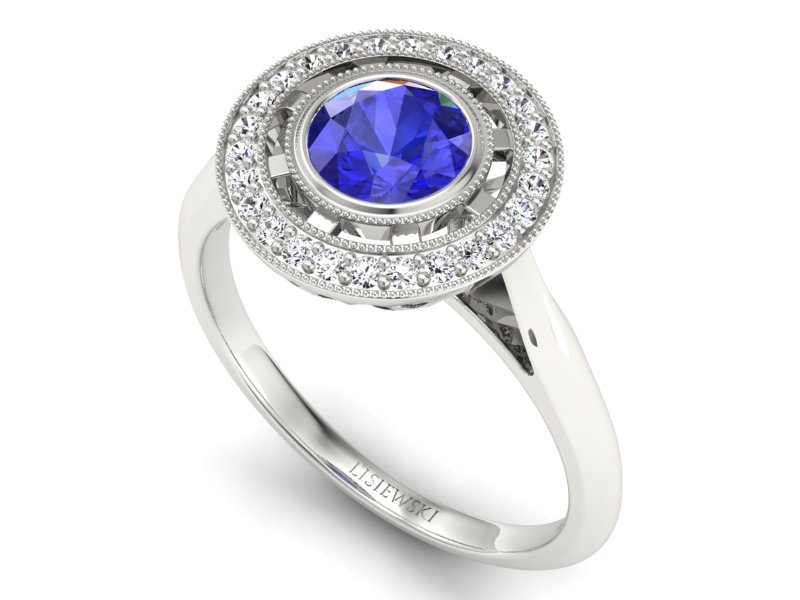 Pierścionek z szafirem i brylantami białe złoto - P15258bszc — zdjęcie 3