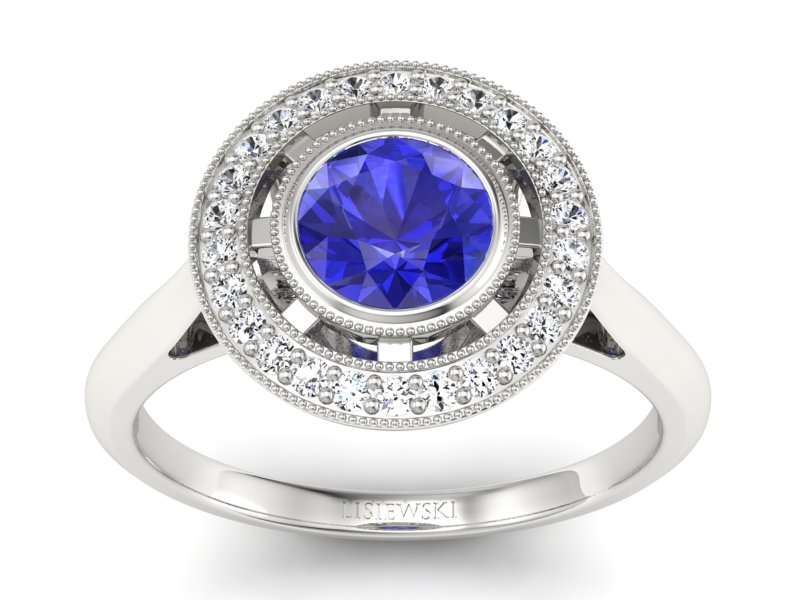 Pierścionek z szafirem i brylantami białe złoto - P15258bszc