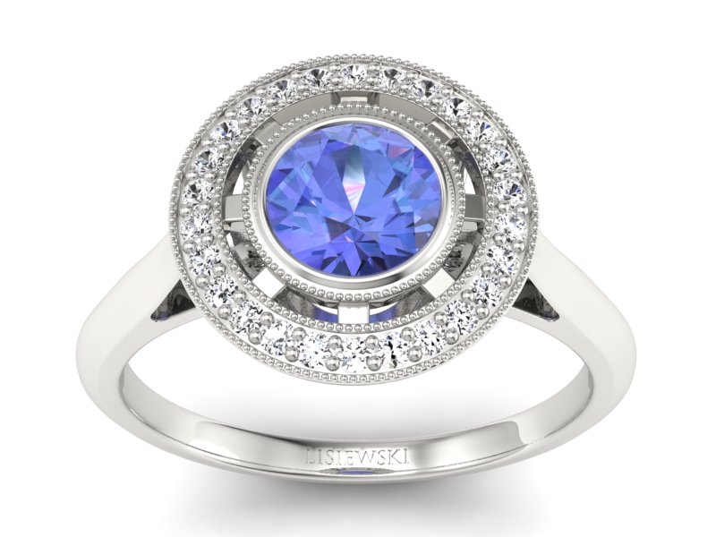 Pierścionek z tanzanitem białe złoto i brylantami - P15258bt