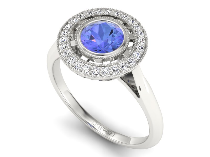 Pierścionek z tanzanitem białe złoto i brylantami - P15258bt — zdjęcie 3