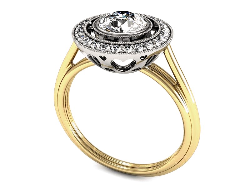 Pierścionek z diamentami żółte i białe złoto - P15258zb — zdjęcie 3