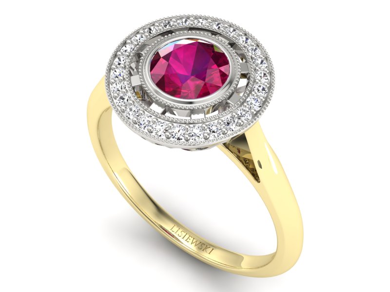 Pierścionek z rubinem i diamentami - P15258zbr — zdjęcie 3